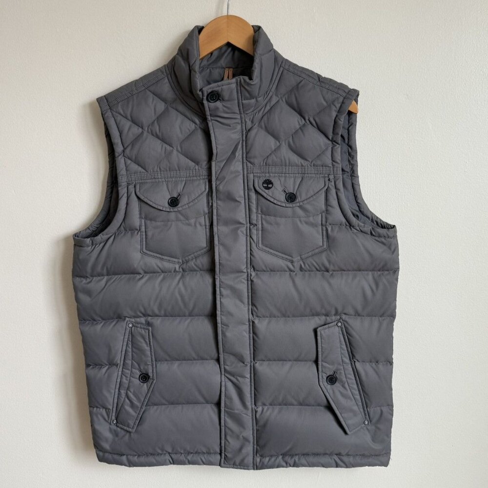 Timberland Puffer Vest Men’s L Gray Quilted Down Feather